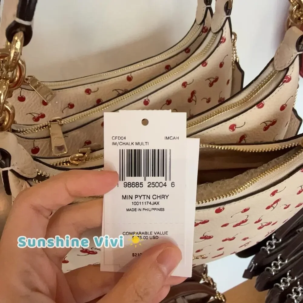 NWT Coach CFD04 Mini Payton Bag With Cherry Print In Chalk/Multi Leather/Gold